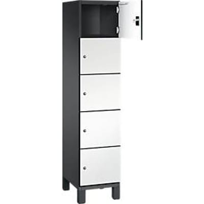 C+P Cambio lockerkast, 1 vak, 5 vakken, op poten, B 400 x D 525 x H 1980 mm, zwart-grijs/wit