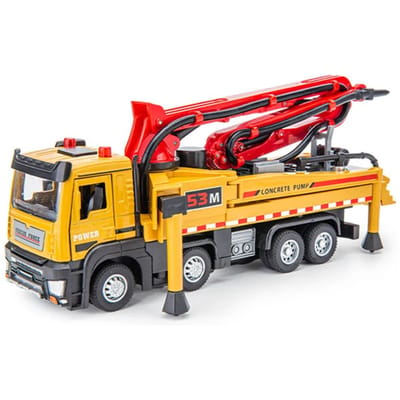 1: 32 Cement Beton Pompwagen Speelgoedmodel Legering Diecast Speelgoed Vrachtwagen Voertuig Met Geluid Licht Auto Collectie Speelgoed Voor Jongens Cadeaus yellow