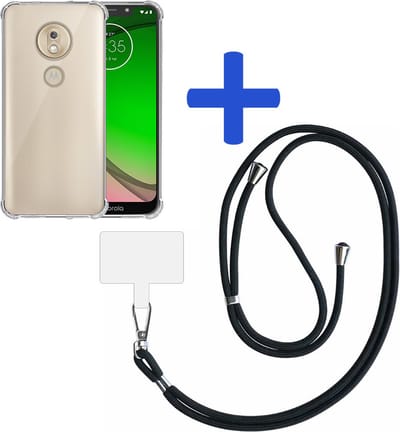 Telefoonhoesje Geschikt voor Motorola Moto G7 Play Transparant ShockProof met Afneembaar Universeel Telefoonkoord - Cover Case Siliconen ShockProof with Lanyard - Smartphonica geschikt voor Motorola Moto G7 Play