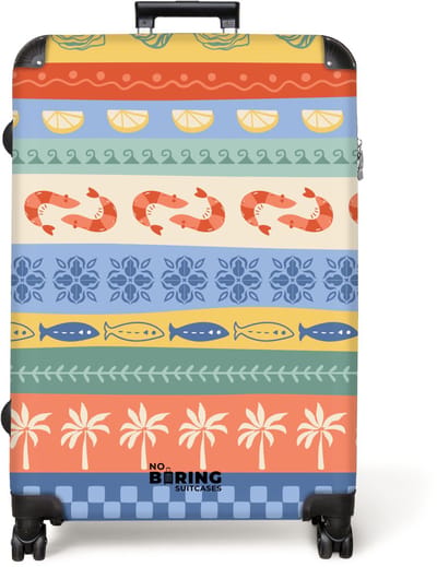 NoBoringSuitcases.com® - Koffer groot - Reiskoffer lichtgewicht - Gestreepte illustraties kleurrijk - Rolkoffer met 4 wielen - Grote trolley XL - 98 liter bagage
