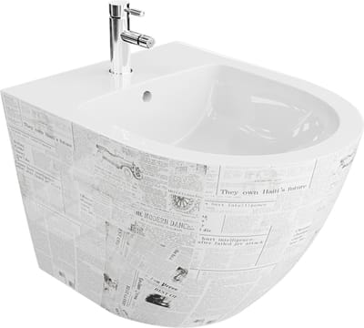 LAVITA SOFI PAPER - Luxe Wandbidet Hangbidet 36.5x49cm - Wit Hoogglans Grijs - HOH 18cm - Met Kraangat en Overloop