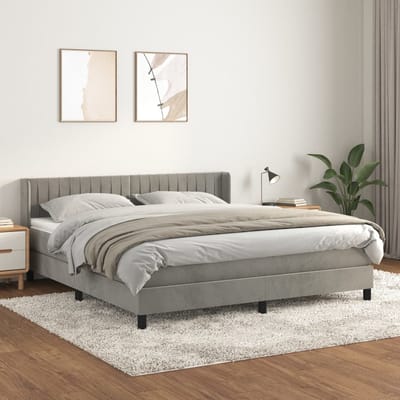 vidaXL - Boxspring - met - matras - fluweel - lichtgrijs - 160x200 - cm