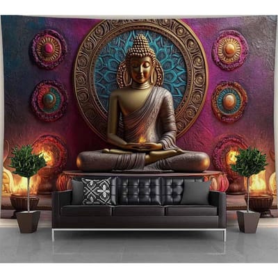 Gouden Boeddha Godin Wandkleed Met Bloemenreliëf En Vreedzaam Ontwerp Kunstdecoratie Voor Zen Slaapkamer Meditatieruimte 70x100CM