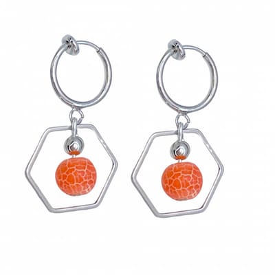 Klem oorbellen -Hexagram -Craquelé -oud roze -zilverkleur-geen gaatje-Charme Bijoux