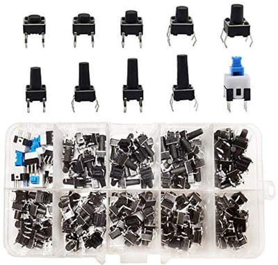 Tactiele Drukknop Schakelaar Assortiment 180 Stuks - 4-pins Schakelaar Set voor Elektronische Toepassingen