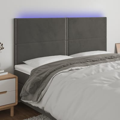 vidaXL - Hoofdbord - LED - 160x5x118/128 - cm - fluweel - donkergrijs