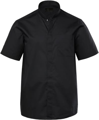 JP 1880 - Heren - Kokshemd korte mouw opstaande kraag drukknopen boxy fit - Zwart - Maat 3XL