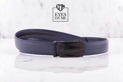 Blauwe lederen riem zonder gaatjes met automatische gesp voor heren ( Model N309 )