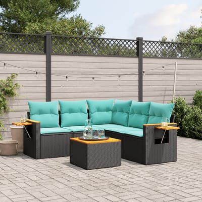 vidaXL - 6-delige - Loungeset - met - kussens - poly - rattan - zwart