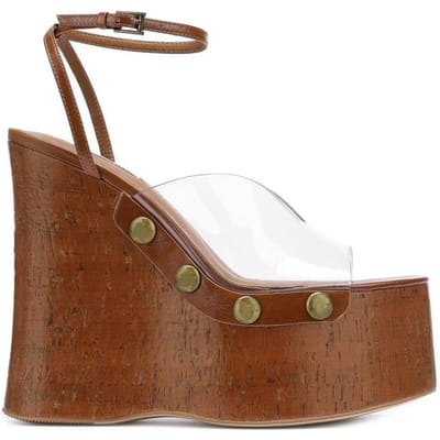 Zomer Gladiator Sandalen Dames Sleehakken Schoenen Transparante Enkelband Hoge Hak Dikke Zool Houtnerf Platform Sandalen 41 brown
