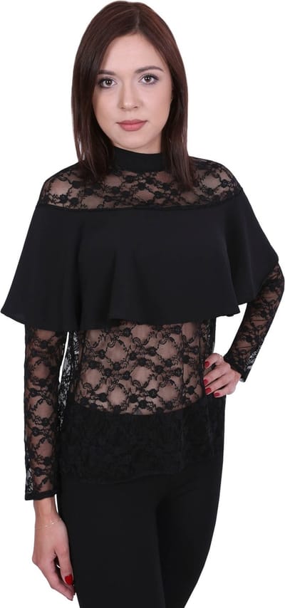 John Zack Zwarte kanten blouse met ruches