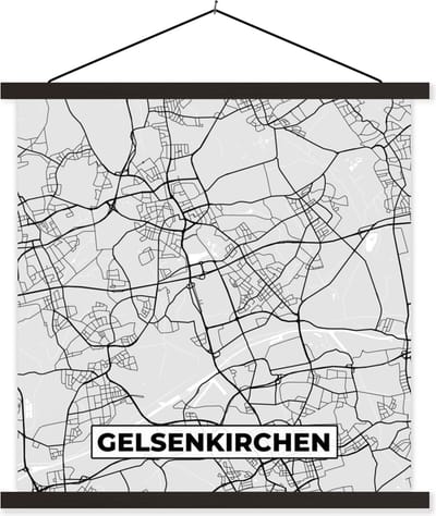 Posterhanger incl. Poster 60x60 cm - Schoolplaat - Duitsland - Stadskaart - Plattegrond - Gelsenkirchen - Kaart - Textielposter - Zwarte latten - Stadskaart
