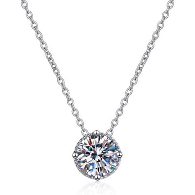 Trendy ronde moissanite hanger met 1 karaat D-kleur, damessieraad, 100% 925 sterling zilveren moissanite ketting met Gra 45cm