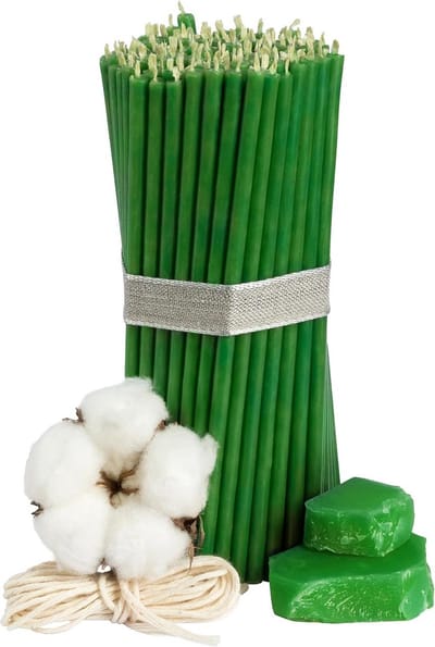 Ker kaarsen van bijenwas 140-100 stuks, L-16 cm, Ø-5,0 mm, 30 minuten brandduur in groen, 300 g dunne kaarsen
