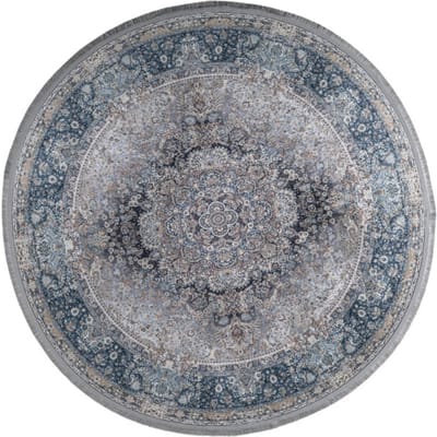 Muratap Star rond klassiek oosters vloerkleed wasbaar grijs blauw- 160 cm rond