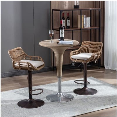 Tabouret de bar - MUVOE - Lot de 2 - Réglable en hauteur - Métal - Beige beige