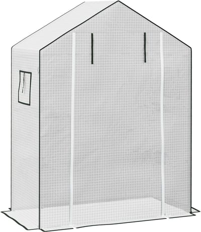 REDOM - Kasfolie - Versterkt Met UV-Bescherming - Met Oproldeur En Ramen - Voor Kas - Kunststof - Wit - 140 x 73 x 190 Cm