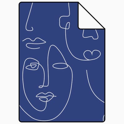 Proefstaal ESTAhome behang line art gezichten kobaltblauw - 50 x 900 cm - 139434-S
