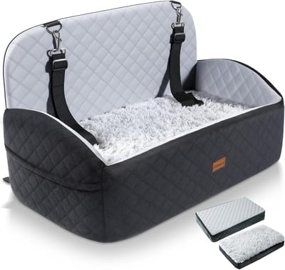 Honden Autostoel Verhoogd - Omkeerbaar Pluche Kussen - Antislip tot 27kg - Met Egg-crate Schuim