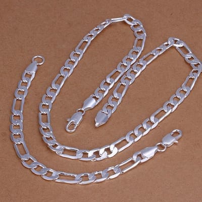 925 Sterling Zilver 18 k Goud 8mm Breedte Ketting Armbanden Neckalce Voor Vrouwen Mannen Mode Bruiloft Punk Sieraden sets 45cm and 20cm gray