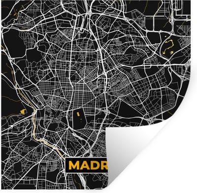 Muurstickers - Sticker Folie - Madrid - Goud - Stadskaart - Plattegrond - Kaart - 100x100 cm - Plakfolie - Muurstickers Kinderkamer - Zelfklevend Behang XXL - Zelfklevend behangpapier - Stickerfolie