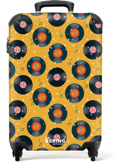 NoBoringSuitcases.com - Koffer - Retro disco platen patroon kleurrijk - Past binnen 55x40x20 cm en 55x35x25 cm - Trolley handbagage - Valiezen met wieltjes volwassenen - Reiskoffer op wielen - Rolkoffer lichtgewicht