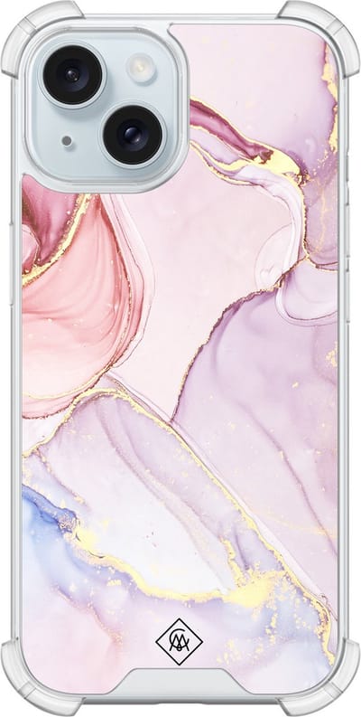 Casimoda® hoesje - Geschikt voor iPhone 14 - Marmer roze paars - Shockproof case - Extra sterk - Siliconen/TPU - Paars, Transparant