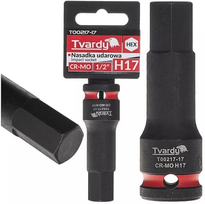 Tvardy Slagdop inbus 17 mm - chroom-molybdeenstaal - opname 12,7 mm vierkant - zwart - voor slagmoersleutel, auto- en industriewerk, montageconstructies