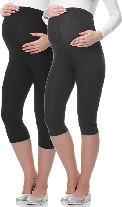 Be Mammy Dames Leggings - Zwangerschapskleding - Capri - Viscose - 2Pack - BE-Leggings-03-2P - Zwart/Grafiet - S