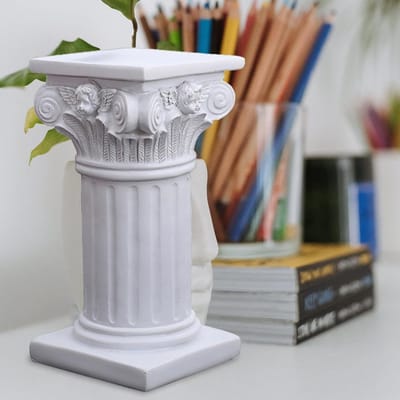 Hars Pijler Standbeeld - Klassieke Zuil - Interieur Decoratie - Romeinse Stijl - 14.4 cm Hoog - Wit
