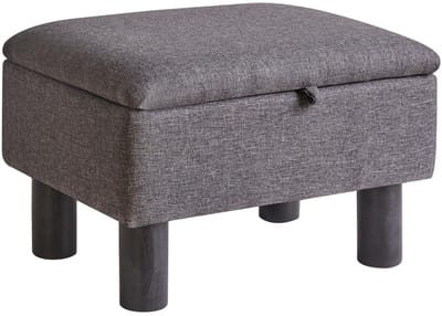 Unyqoos ® Kleine Opbergruimte Voetenbank Poef met Houten Poten en Linnen Bekleding voor Elke Kamer