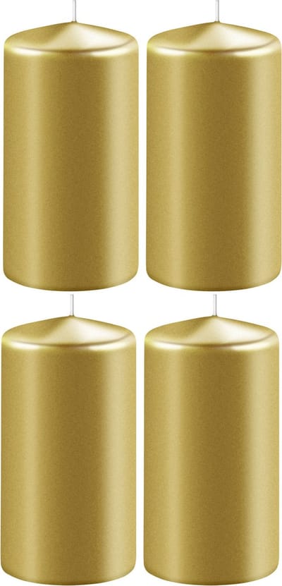 4x Metallic gouden cilinderkaarsen/stompkaarsen 6 x 8 cm 27 branduren - Geurloze kaarsen metallic goud - Woondecoraties