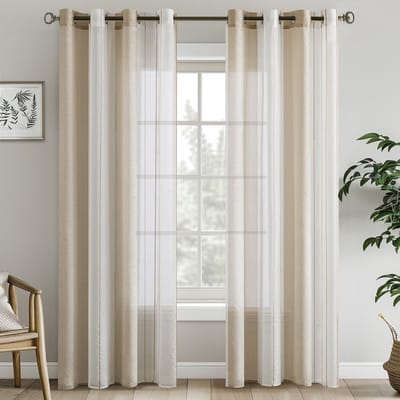 Dailygoods- Gordijnen met inslagringen - Set van 2 stuks - Semi-transparant - Modern gestreept - Elegant patroon - Lichtdoorlatend materiaal - Raamdecoratie