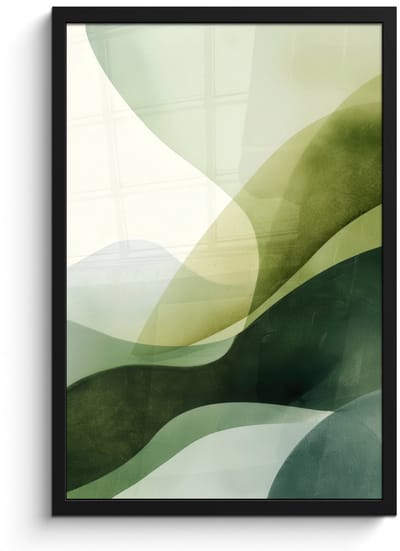 Poster in lijst - Fotolijst 40x60 cm - Posters - Golven - Abstract - Lichtgroen - Sierlijk - Posterlijst zwart - Decoratie - Wanddecoratie woonkamer - Muurdecoratie slaapkamer