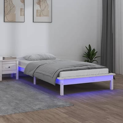 vidaXL - Bedframe - LED - massief - hout - wit - 75x190 - cm