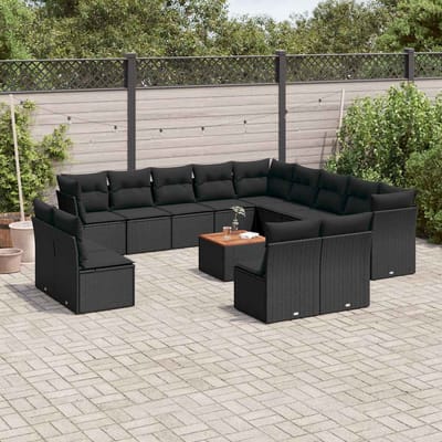 vidaXL - 14-delige - Loungeset - met - kussens - poly - rattan - zwart