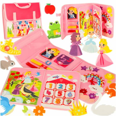Playos® - Montessori Activiteitenboek - Princessen - Rugzak - voor Thuis en Onderweg - 6 pagina's - Busy Board - Sensorisch Speelgoed - Tekenbord - Vakantie - Auto Speelgoed