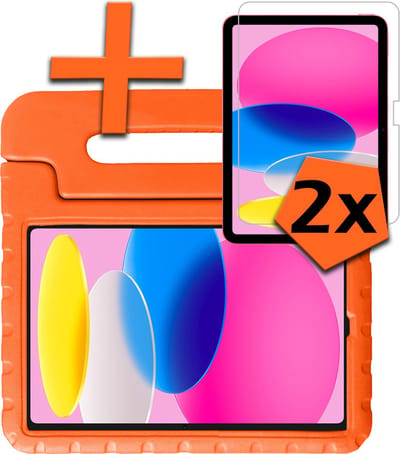 Hoesje - Geschikt voor Apple iPad 10 (2022) - 10.9 inch - 10e Generatie - Met 2x Screenprotector - Kinderhoes Shockproof Bumper - Kidsproof Case - Tablet Hoes - Kinder Hoes Cover - Oranje