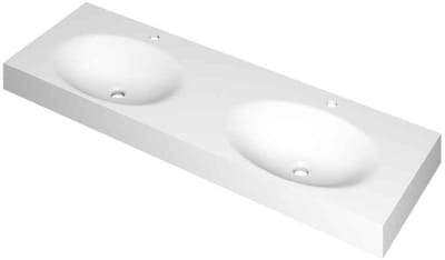 INK Smooth Wastafel Polystone Dubbel met 2 Kraangaten - 1400x450x90 mm - Mat Wit