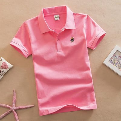Zomer Effen Kleur Korte Mouw T-shirt Kinderkleding 1-15 Jaar Oud Shirt Revers Jongens en Meisjes Schooluniformen 115cm pink