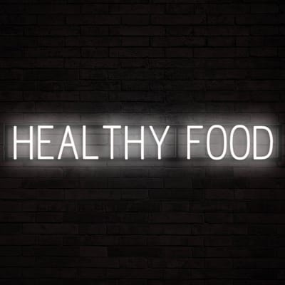 HEALTHY FOOD - Lichtreclame Neon LED bord verlicht | SpellBrite | 113,62 x 16 cm | 6 Dimstanden & 8 Lichtanimaties | Reclamebord neon verlichting