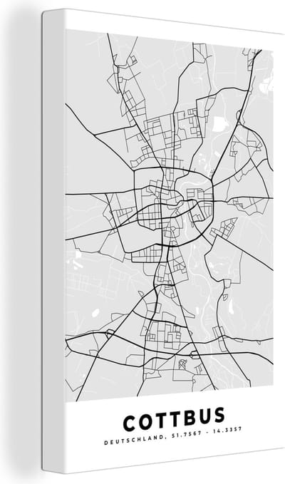 Canvas Schilderij Cottbus - Kaart - Stadskaart - Duitsland - Plattegrond - 20x30 cm - Wanddecoratie