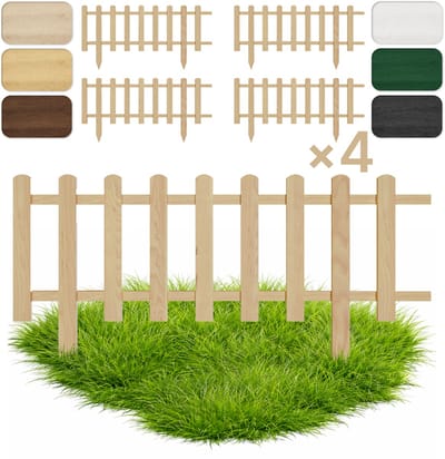 Floranica Set van 4 Perkhekje Tuinhek Grenen tuinhek Gazonrand 30 x 100 cm Natuur Houten Sierhekwerk Decoratief Borderrand Tuinaanleg
