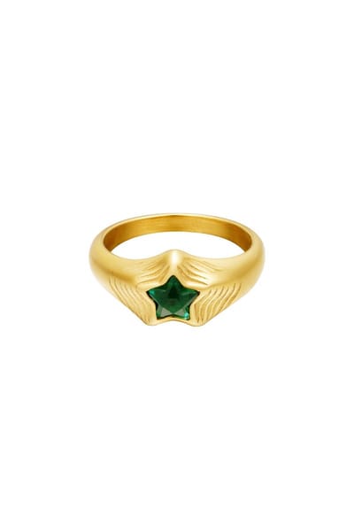 Ring- Ster - Groen & Goud --Maat16