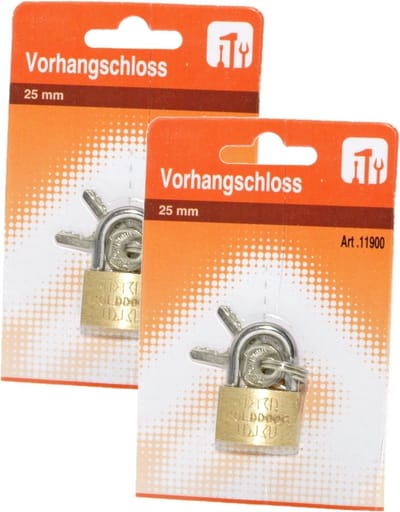 Humbert Hangslot met 3 sleutels - 2x - 25 mm - messing - kofferslot