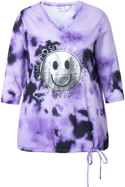 Angel of Style - Dames - T-shirt regular fit glanzende smiley - Lavendel - Maat 48