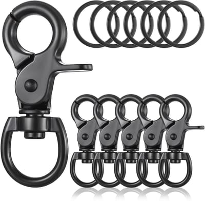 Dailygoods- Karabijnhaak 360° draaibaar - Zinklegering - Sleutelhanger - Hondenriem - Set van 6 - Diameter sleutelring 3 cm - Haak