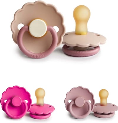 Frigg Daisy Fopspeen set 3 stuks Fuchsia,Baby Pink en Bloom Peony 6-18 maand maat 2