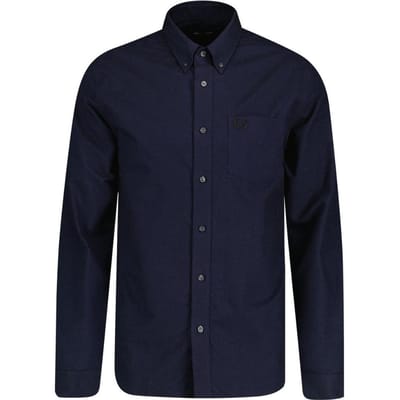 Fred Perry Heren Oxford overhemd met lange mouwen en merkzakken (Franse marine)