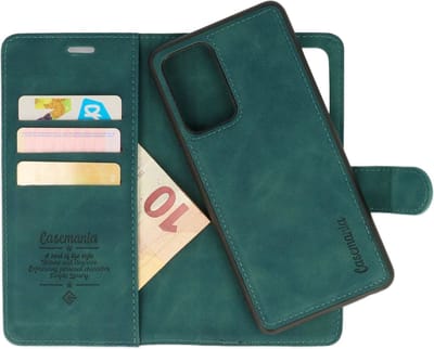 CaseMania Bookcase hoesje geschikt voor Samsung Galaxy S21 FE - Effen Groen - Kunstleer - 2-in-1 Magnetisch Uitneembaar Design